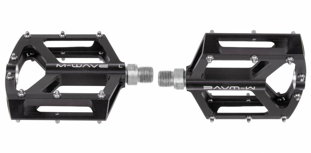M-WAVE Freedom SL Plattformpedal - CNC-Alu, CrMo-Achse 9/16″, 96×91 mm, 297 g/Paar, austauschbare Pins, bis 140 kg (ISO 4210), schwarz