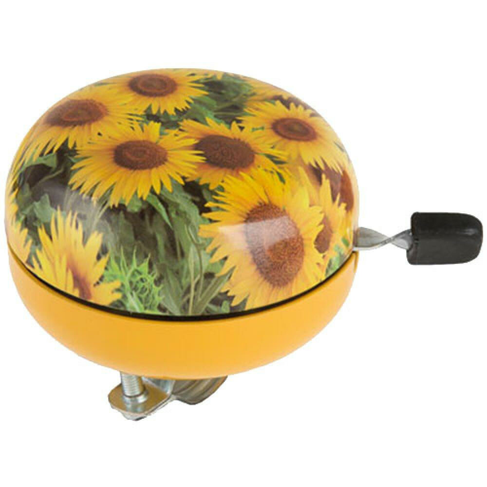 Messingschlager Fahrradklingel Sonnenblume, 2-Klang, Ø 80 mm, farbiges Blumenmot