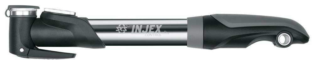 SKS Injex Control Minipumpe mit analogem Manometer, Teleskopfunktion, T-Klappgriff, E.V.A.-Pumpenkopf für alle Ventilarten, max. 10 bar, inkl. Halterung