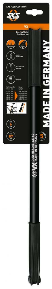 SKS Duokopf-Pumpe VX schwarz - 565-615mm, passend für RH 65-69cm - DV/AV/SV - Vielseitige Fahrradpumpe für alle Ventilarten