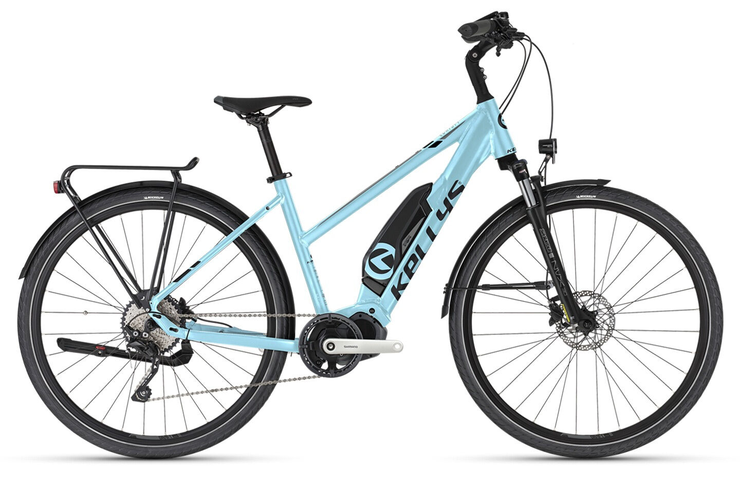 Kellys E-Cristy 10 SH Sky Blue 28" 630 Wh Trapez