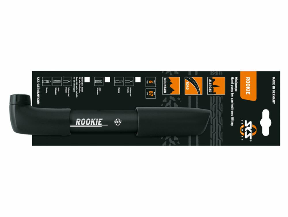 SKS Minipumpe Rookie schwarz - 245-260 mm - reversibel für DV/AV/SV - leistungsstark und kompakt - ideal für unterwegs - langlebig und einfach zu bedienen