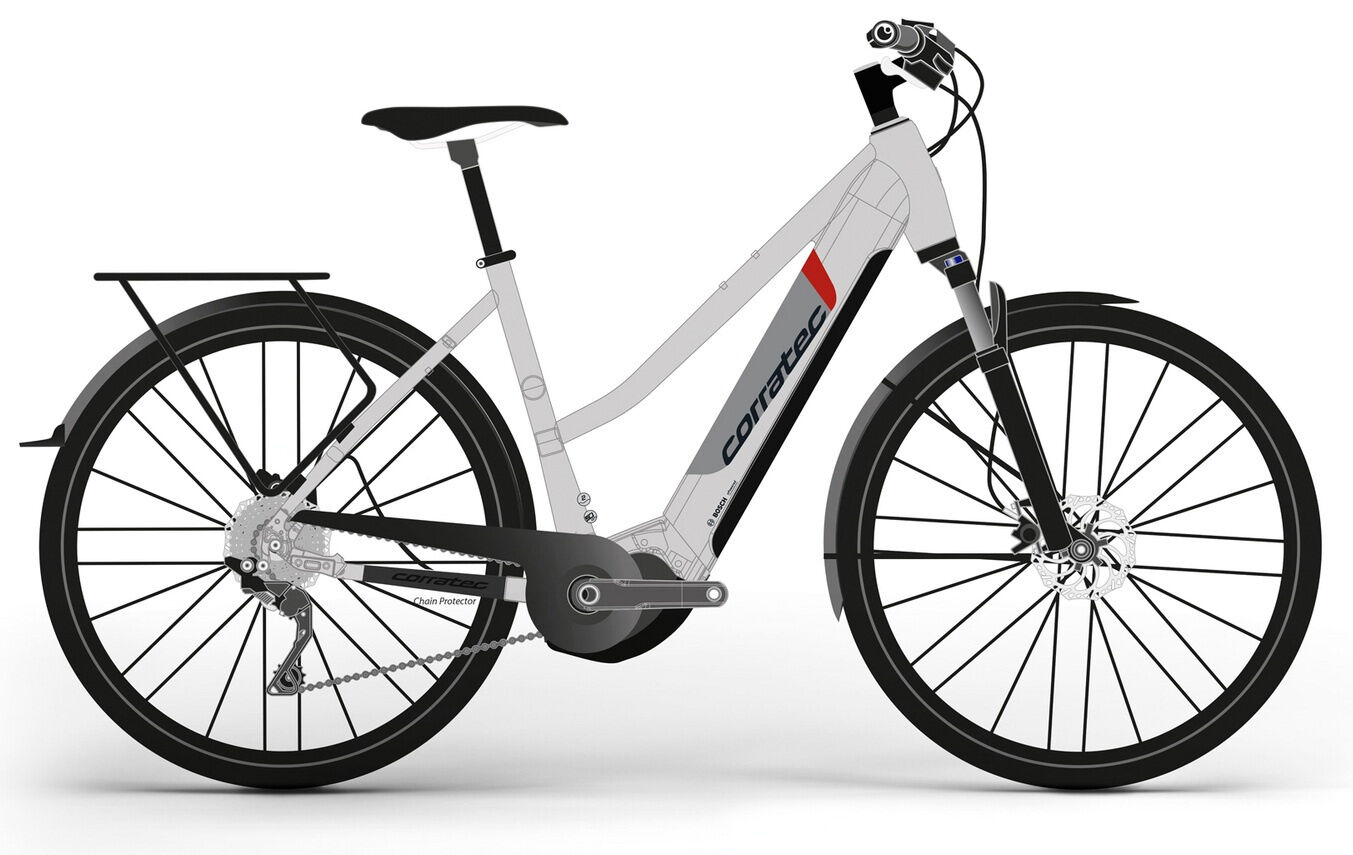 Corratec E-POWER SPORT 28 TRAPEZ Hellgrau/Schwarz 28" 750 Wh Trapez 45 cm