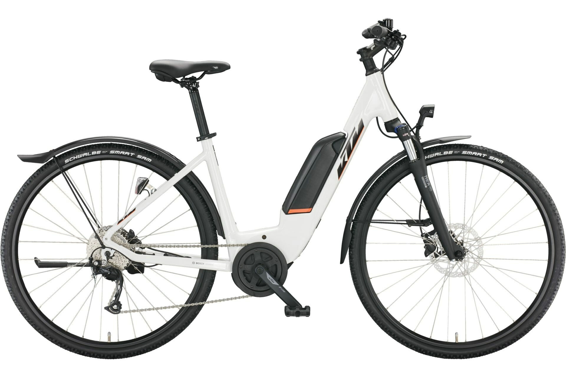 KTM MACINA CROSS STREET P510 white (black+orange) 28" 500 Wh Wave 46 cm