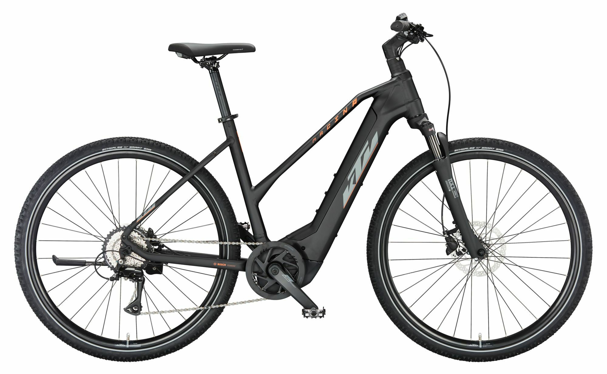 KTM MACINA CROSS 510 TRAPEZ - 28" 500 Wh - black matt (grey+orange) 46 cm